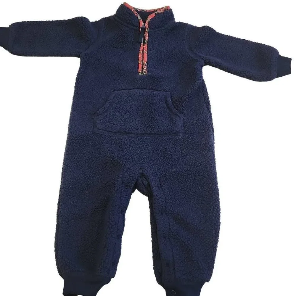 Carter's Boy's Blue Long Sleeve Sherpa‎ Fleece One Piece Outfit Size 12 Months